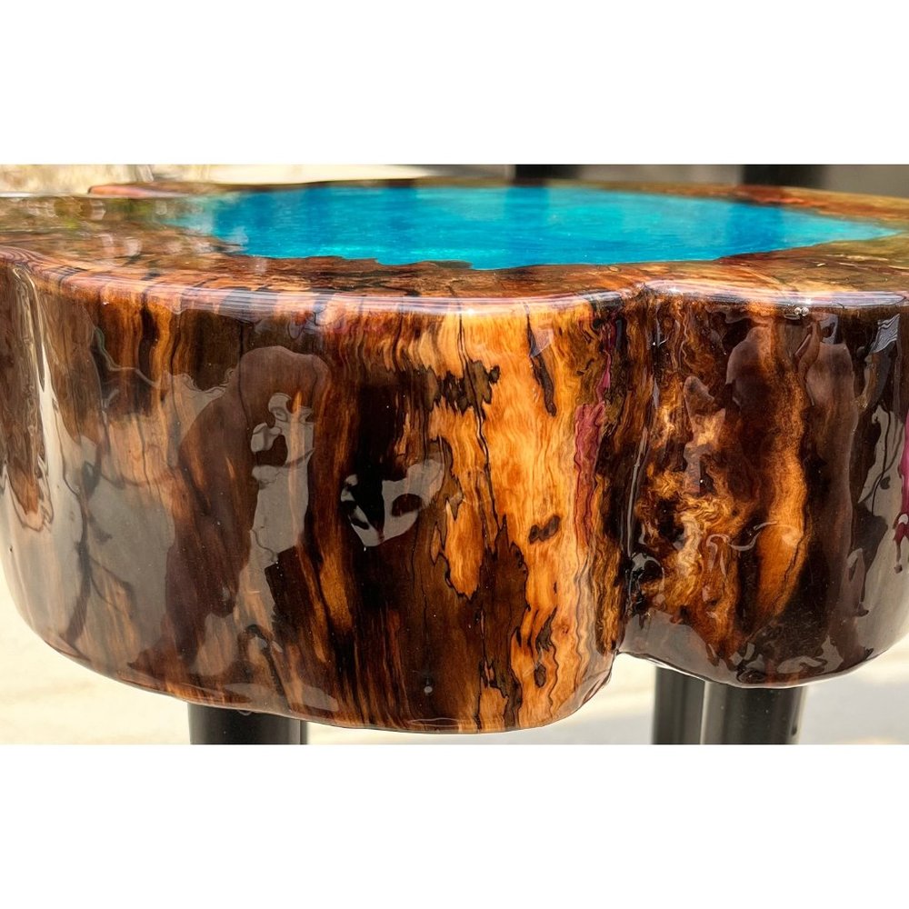 Lagoon Stump Table, Resin Epoxy Side Table, Resin Epoxy Art, Petrified Stump Tab - Picture 8 of 10